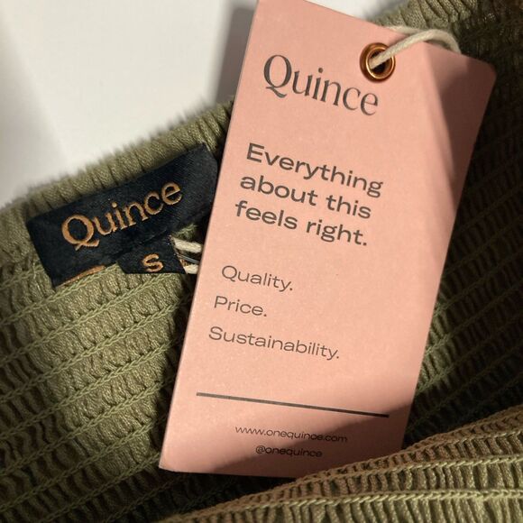 NWT Quince 100% European Linen Smocked Mini Washed Olive Dress Size Small - Picture 3 of 14